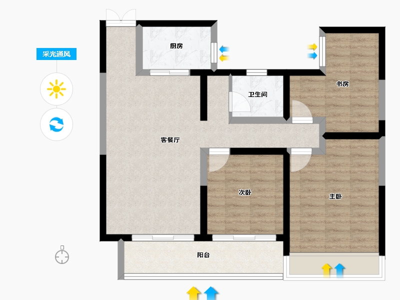 陕西省-咸阳市-梧桐华府-82.47-户型库-采光通风