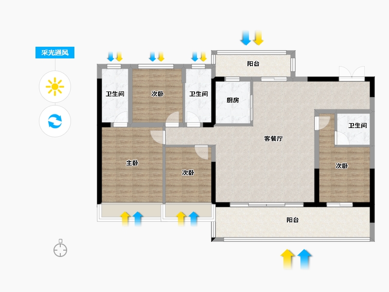 湖北省-宜昌市-城发金桥月泊-130.56-户型库-采光通风