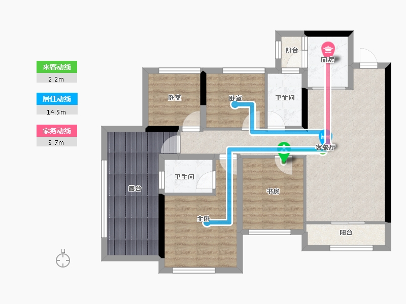 贵州省-贵阳市-清鸥十三樾-90.85-户型库-动静线