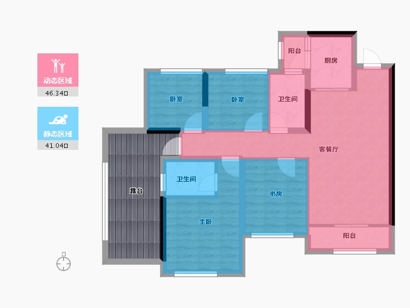 贵州省-贵阳市-清鸥十三樾-90.85-户型库-动静分区