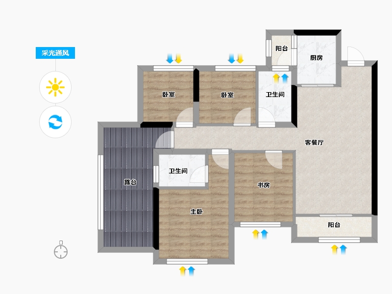 贵州省-贵阳市-清鸥十三樾-90.85-户型库-采光通风