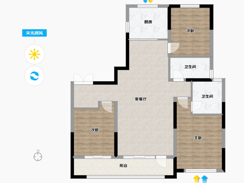 宁夏回族自治区-银川市-风华园东区-104.90-户型库-采光通风