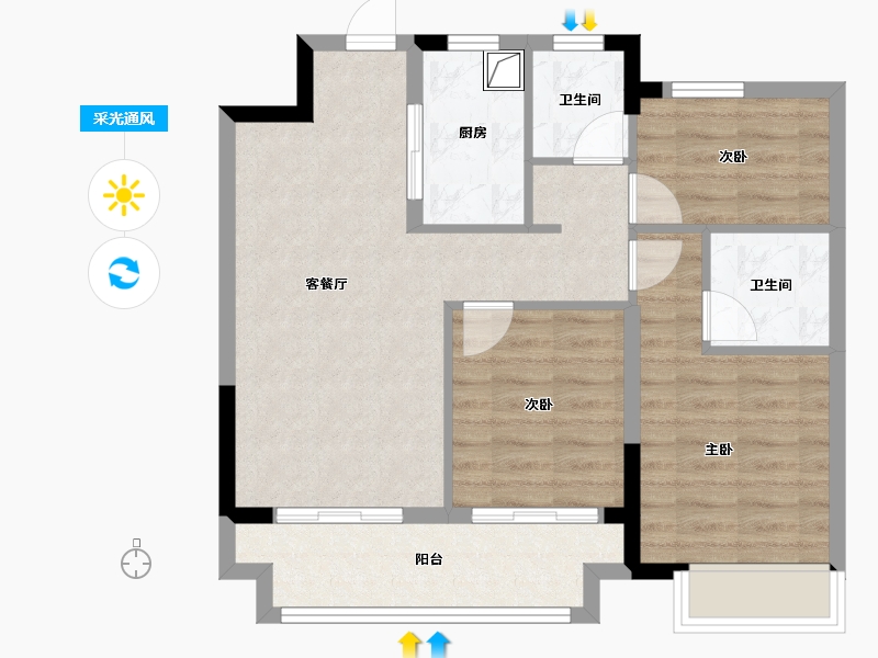 浙江省-嘉兴市-工联·云悦府-71.43-户型库-采光通风