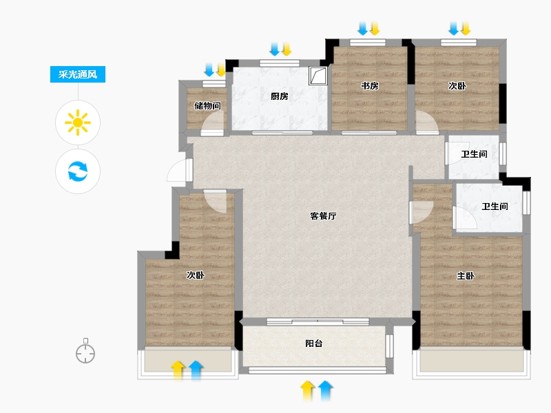 浙江省-绍兴市-蓝城·剡江莲园-103.20-户型库-采光通风