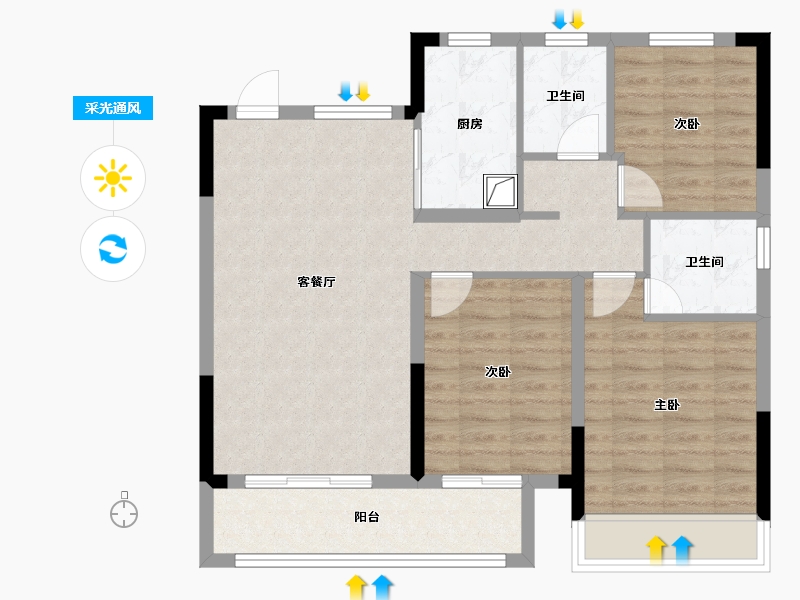 浙江省-绍兴市-蓝城·剡江莲园-83.56-户型库-采光通风