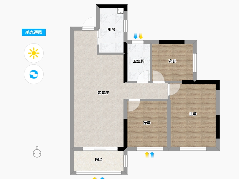 四川省-成都市-环投杨溪湖壹号-69.50-户型库-采光通风