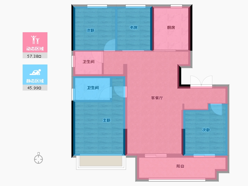 陕西省-西安市-陕建崇文观筑-92.36-户型库-动静分区