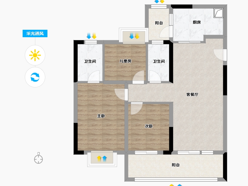 河南省-信阳市-蓝光雍景府-90.62-户型库-采光通风