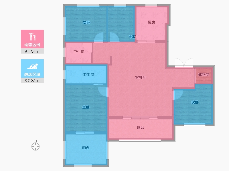 陕西省-西安市-中粮·悦著云朗-109.07-户型库-动静分区