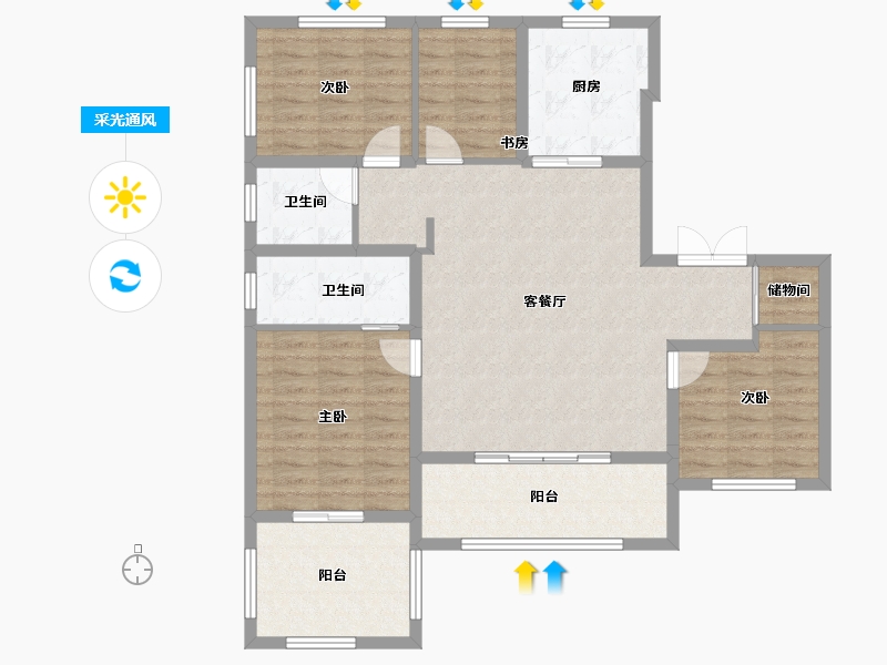 陕西省-西安市-中粮·悦著云朗-109.07-户型库-采光通风