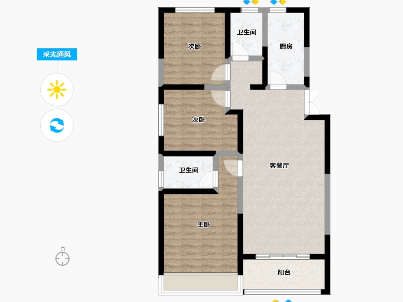 陕西省-咸阳市-梧桐华府-88.67-户型库-采光通风