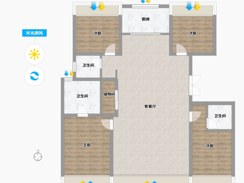 内蒙古自治区-呼和浩特市-泽信天著-126.43-户型库-采光通风