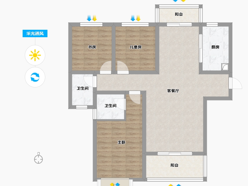 陕西省-宝鸡市-金御华府-91.61-户型库-采光通风