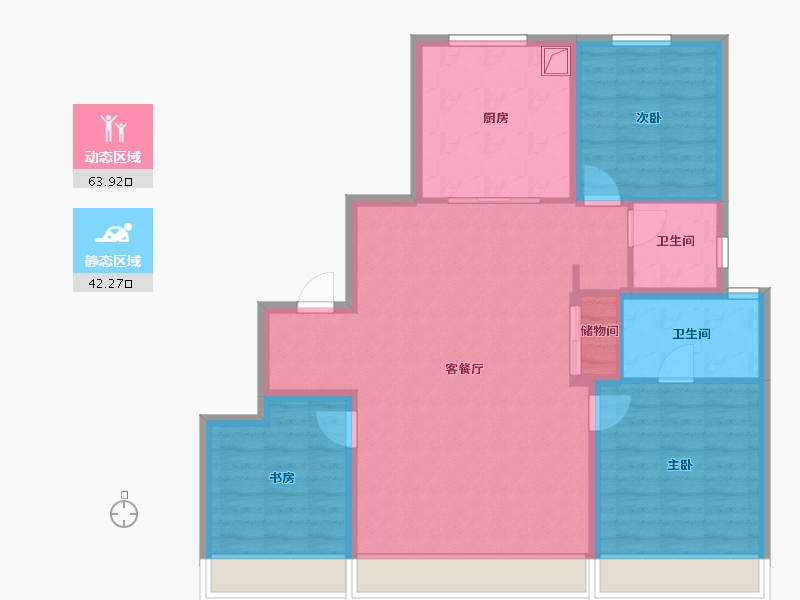 内蒙古自治区-呼和浩特市-泽信天著-95.77-户型库-动静分区