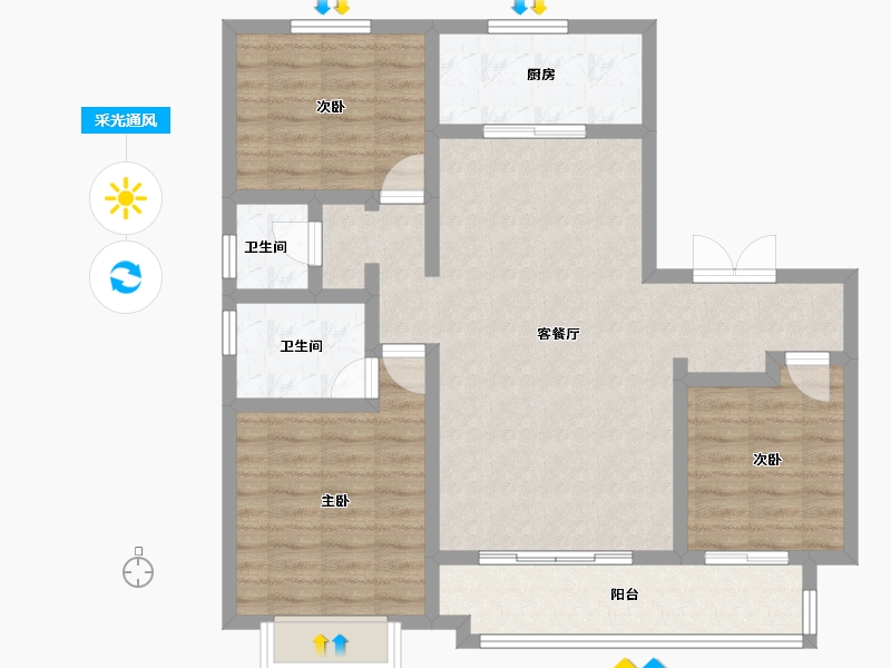 山西省-临汾市-普天熙苑-93.02-户型库-采光通风