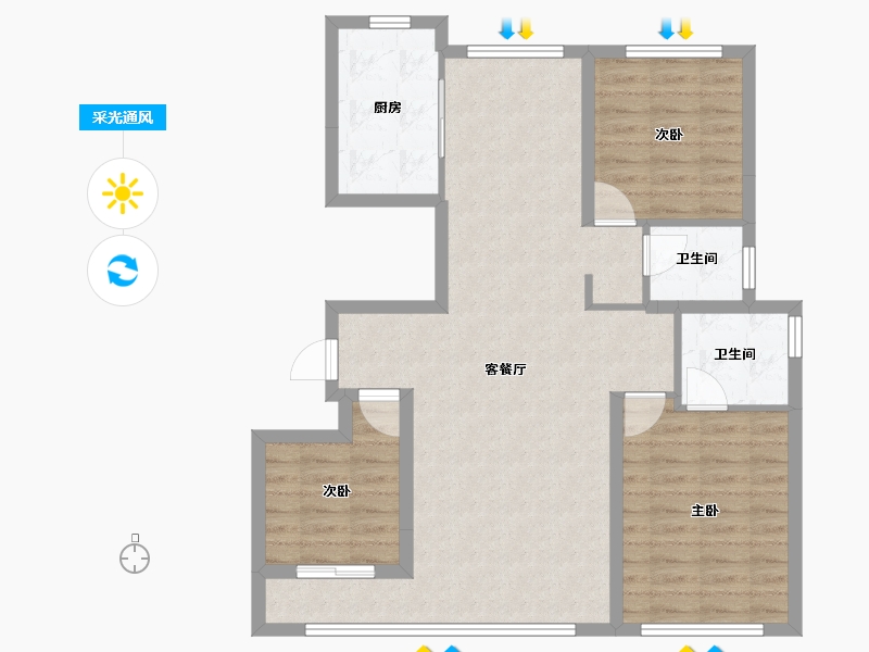 宁夏回族自治区-银川市-三鑫·阅云庭-86.43-户型库-采光通风