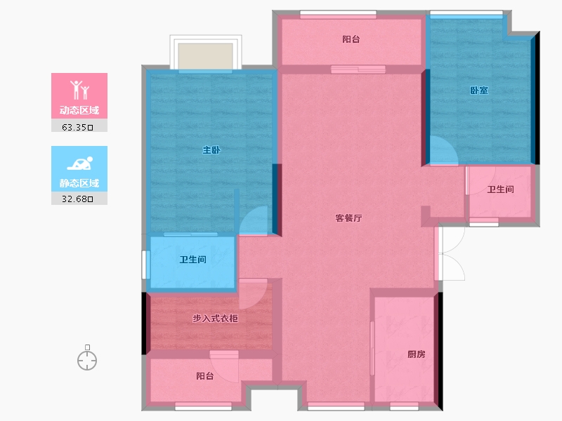 江苏省-南京市-冠城大通蓝湖庭-87.86-户型库-动静分区