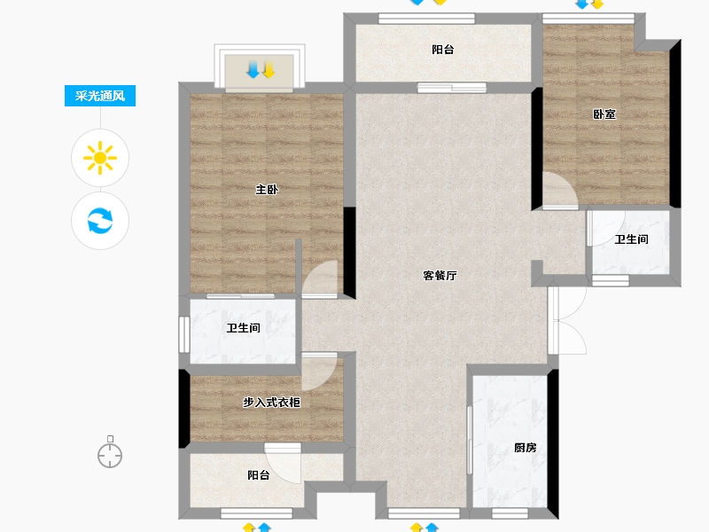 江苏省-南京市-冠城大通蓝湖庭-87.86-户型库-采光通风