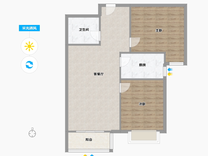 河北省-唐山市-古镇新城御园-64.84-户型库-采光通风