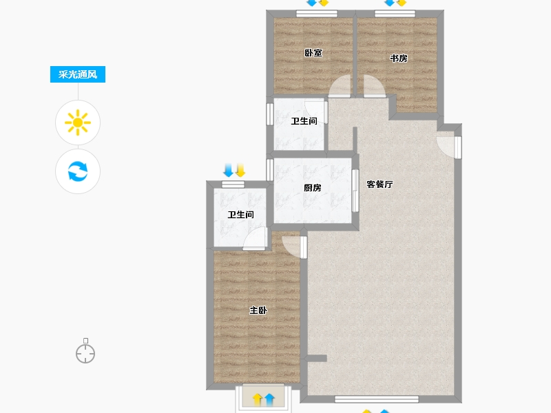 陕西省-西安市-融创宸阅和鸣-103.54-户型库-采光通风