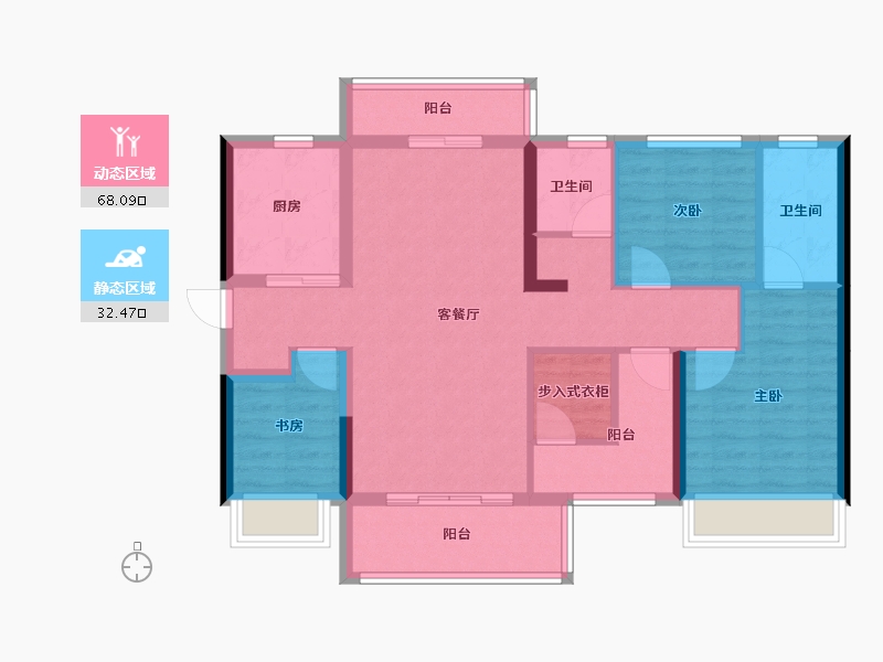 湖南省-长沙市-长沙北中心保利时代-96.34-户型库-动静分区