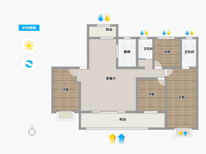 陕西省-宝鸡市-金御华府-129.62-户型库-采光通风