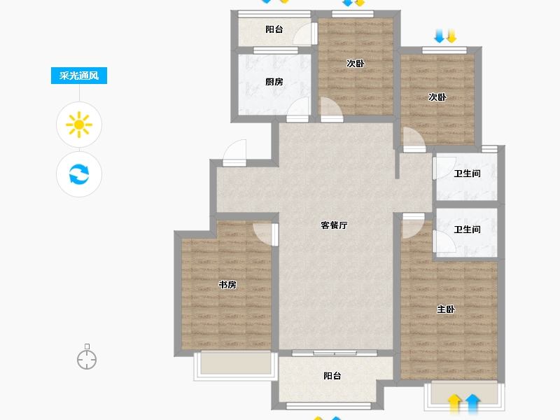 河南省-新乡市-正阳瑞园-107.70-户型库-采光通风