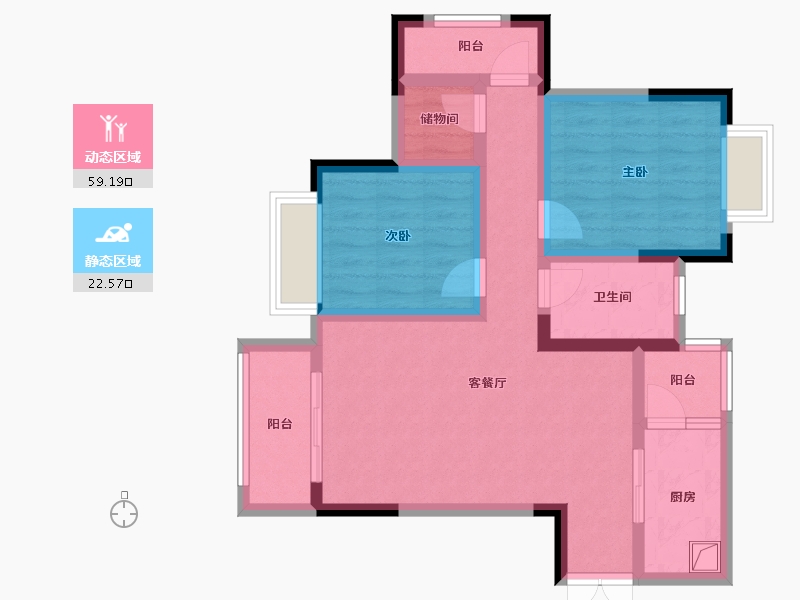 重庆-重庆市-渝开发格莱美城-74.00-户型库-动静分区