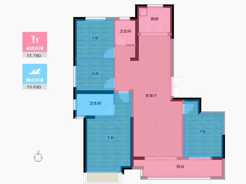 陕西省-榆林市-留香园-108.80-户型库-动静分区