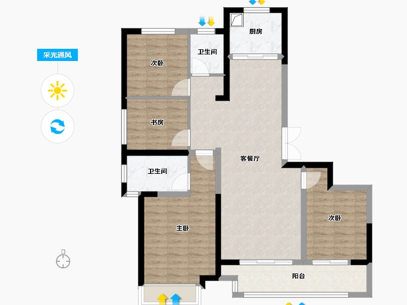 陕西省-榆林市-留香园-108.80-户型库-采光通风