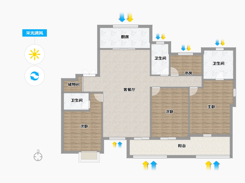 浙江省-宁波市-得力·至臻府-148.00-户型库-采光通风