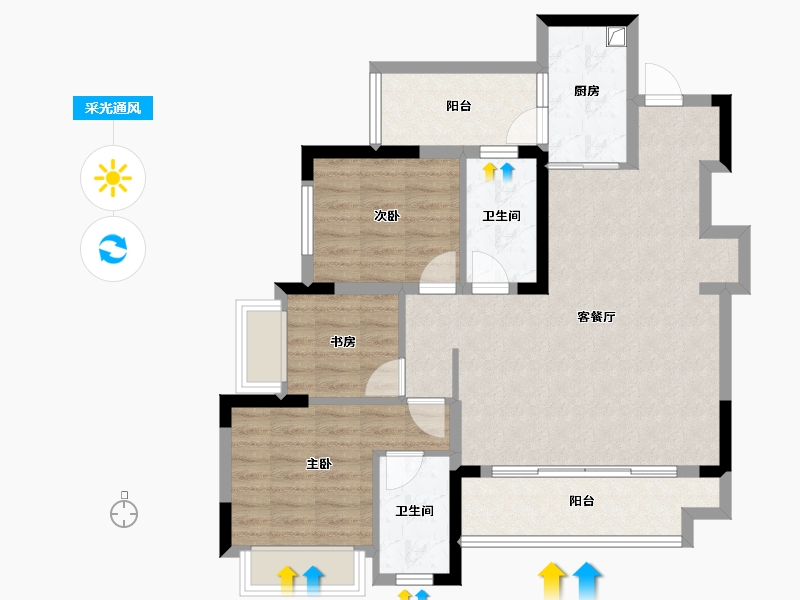 贵州省-贵阳市-融汇湖城一品-84.95-户型库-采光通风