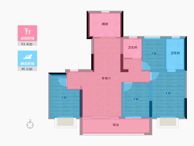 浙江省-宁波市-轨交·悦东上境府-88.39-户型库-动静分区