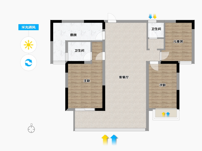 山东省-济南市-嘉州新城海泊蓝湾3-88.00-户型库-采光通风