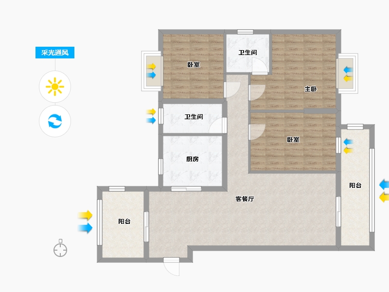 湖北省-咸宁市-通城东方御府-107.36-户型库-采光通风