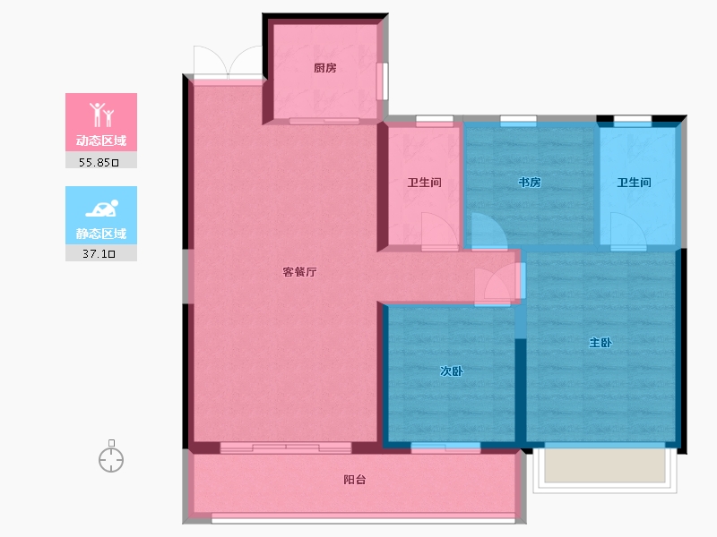 陕西省-咸阳市-璟樾府-83.83-户型库-动静分区