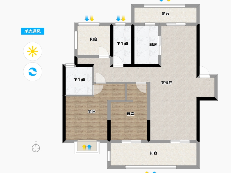 海南省-海口市-元垄·上品-103.30-户型库-采光通风