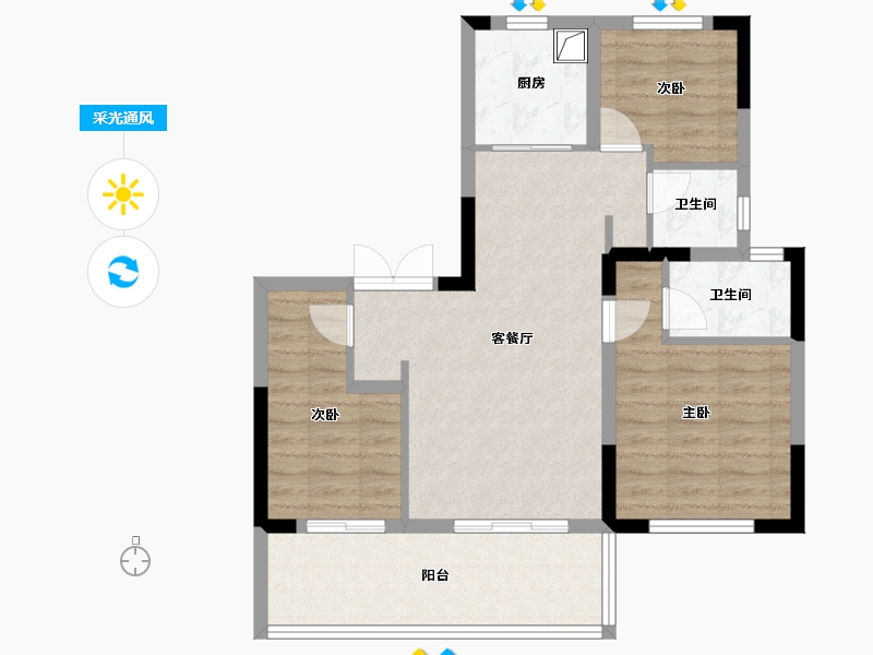 四川省-成都市-国贸锦原-76.81-户型库-采光通风