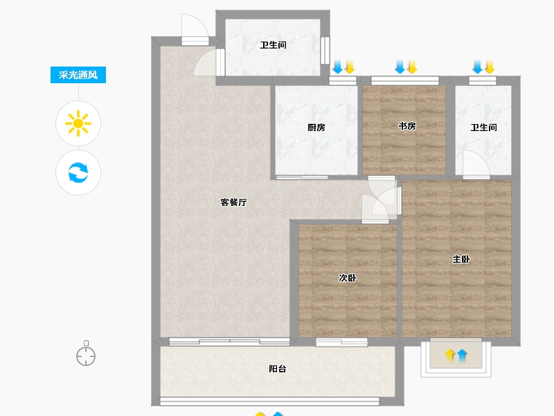 浙江省-宁波市-保利·明州瑧悦府-83.20-户型库-采光通风