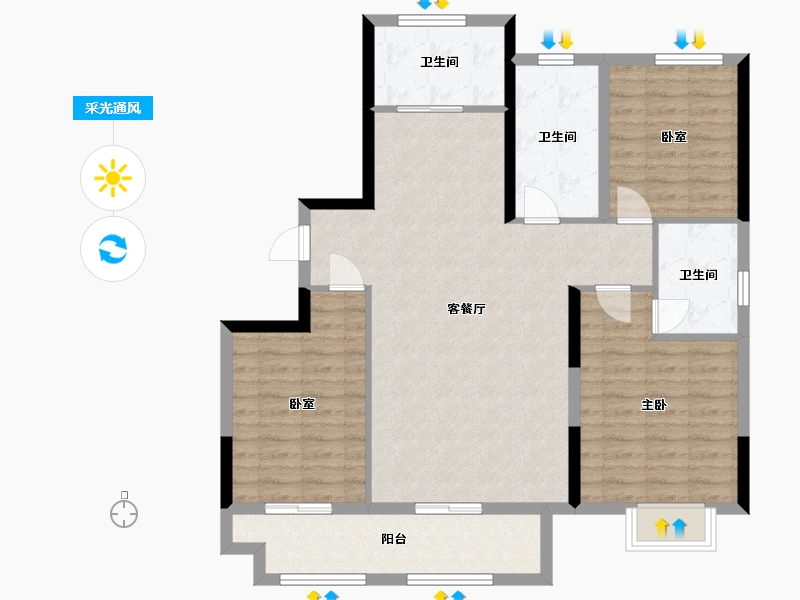 山东省-泰安市-中悦新城-104.57-户型库-采光通风