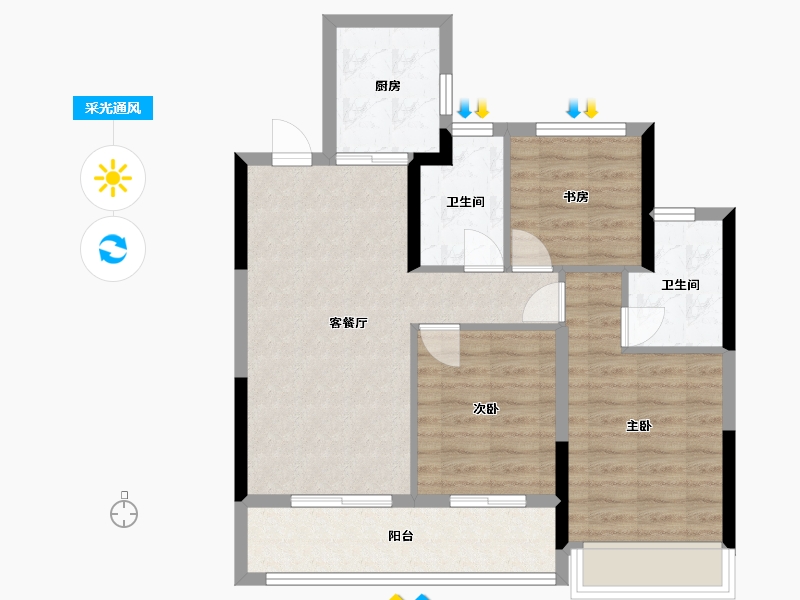 浙江省-杭州市-沁棠云筑(共有产权)-75.14-户型库-采光通风