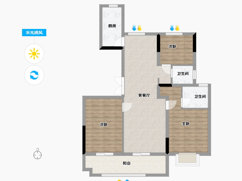 安徽省-宿州市-雲都壹号院-92.80-户型库-采光通风