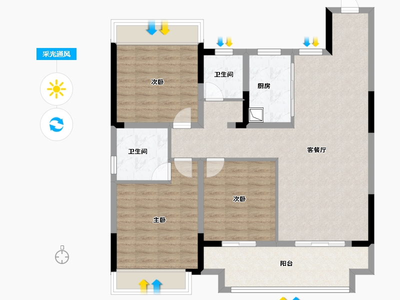 安徽省-宿州市-雲都壹号院-99.20-户型库-采光通风