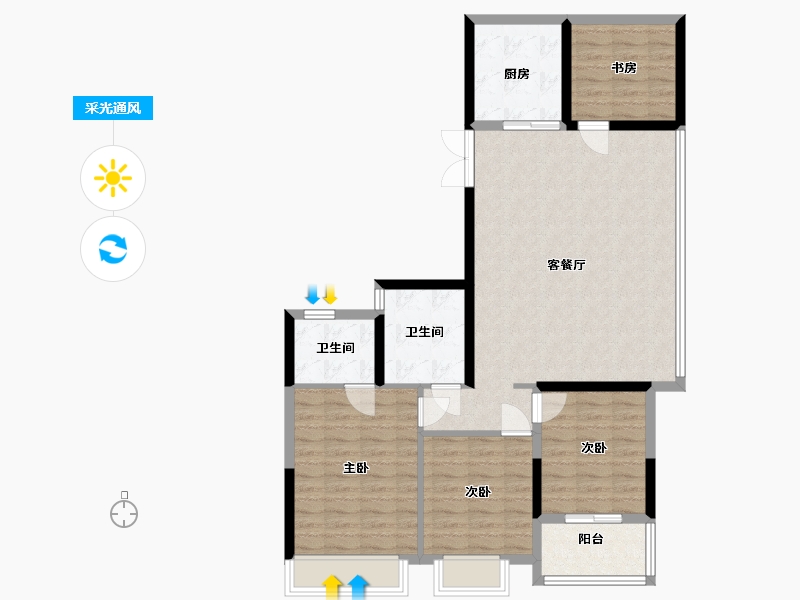 浙江省-温州市-滨江壹号-103.20-户型库-采光通风