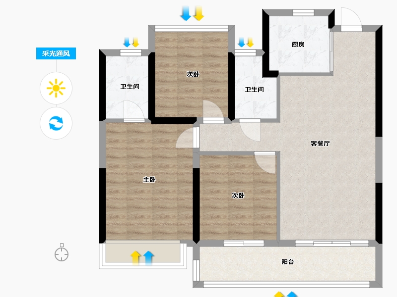 浙江省-温州市-滨江壹号-88.00-户型库-采光通风