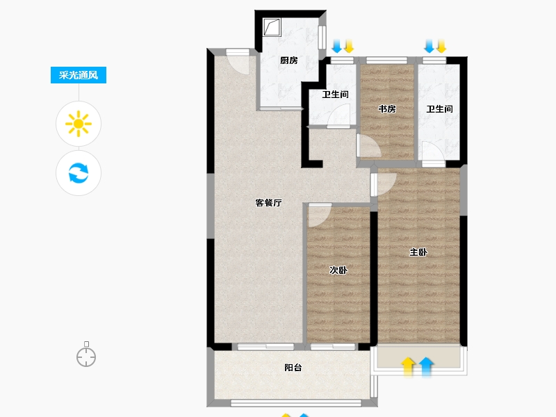 河南省-郑州市-美盛·金水印二期-92.00-户型库-采光通风