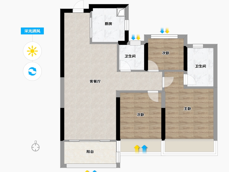 浙江省-温州市-滨江壹号-71.20-户型库-采光通风