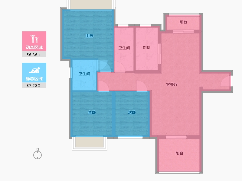 广东省-江门市-汇峰天瑞01户型-85.00-户型库-动静分区