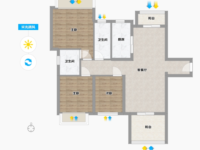 广东省-江门市-汇峰天瑞01户型-85.00-户型库-采光通风