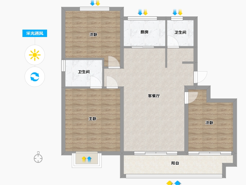 山东省-潍坊市-泰和樾府-95.20-户型库-采光通风